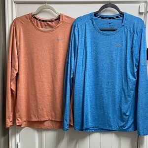 Nike Men's Long Sleeve Tees - Coral and Sky Blue